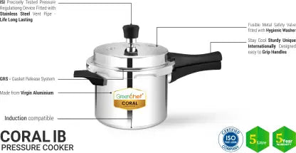 Greenchef Coral 5 L Induction Bottom Pressure Cooker  (Aluminium) Greenchef Coral 5 L Induction Bottom Pressure Cooker  (Aluminium)